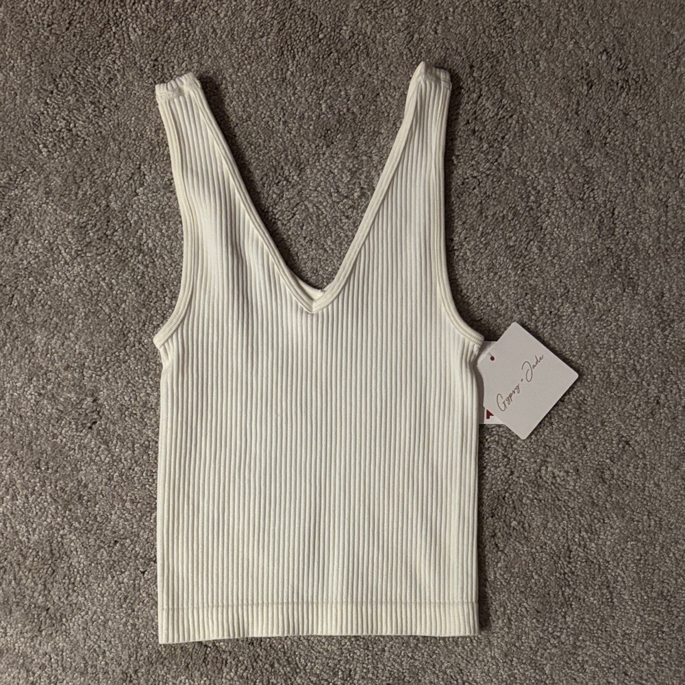 White Ribbed V-Neck Tank XS/S